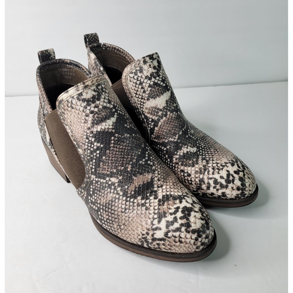 Pierre‎ Dumas Tabby-18 Snakeskin Print Ankle Boots Brown Cream Pointed Toe 8M